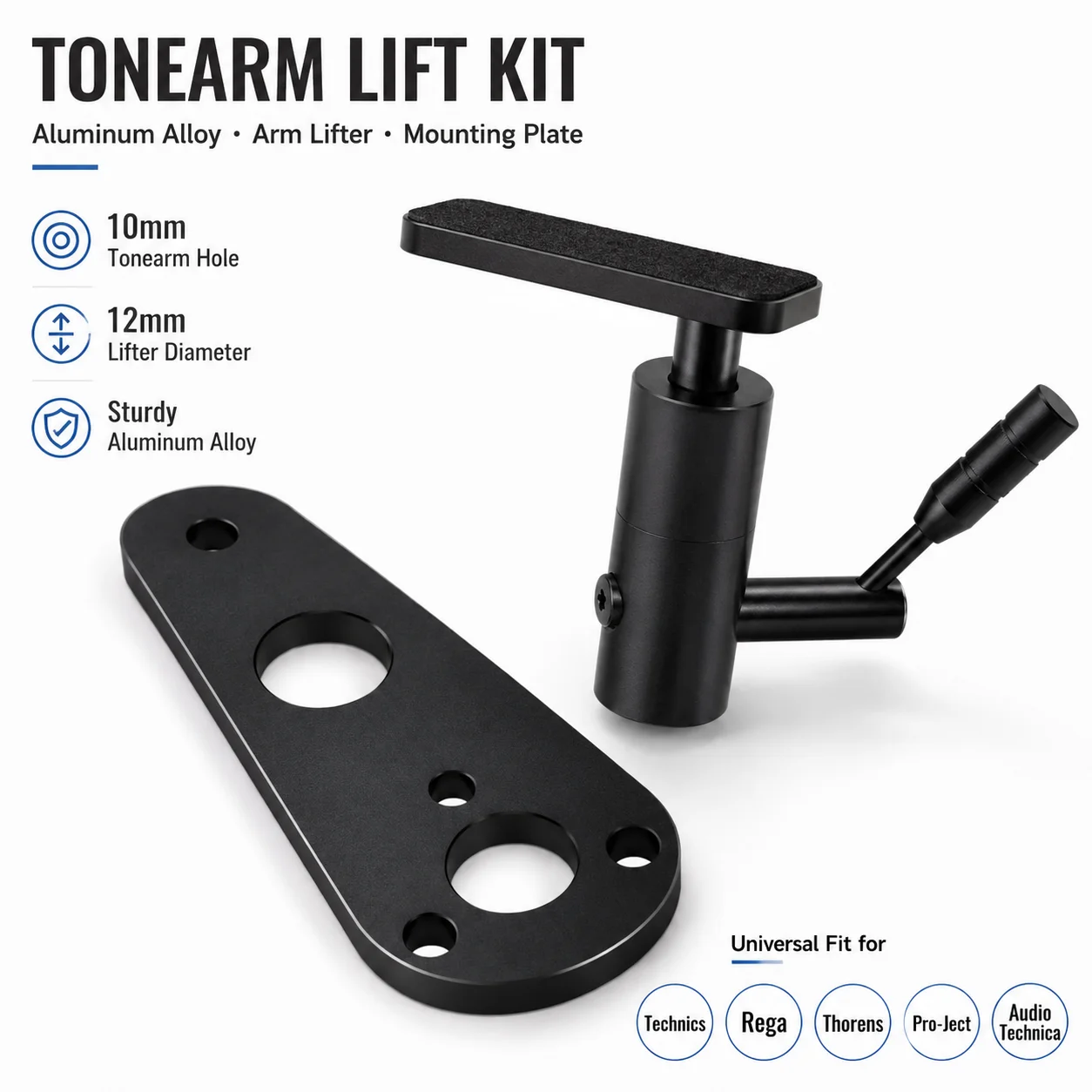 Universal Turntable Tonearm Lift Kit Aluminum Arm Lifter Mounting Plate for Technics Rega Thorens Pro-Ject