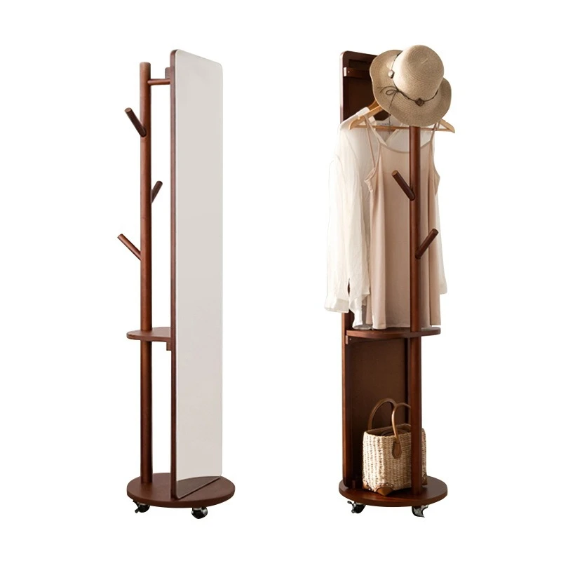 

Full-length mirror full-length mirror, household floor bedroom rotatable movable solid wood with hanger girls fitting