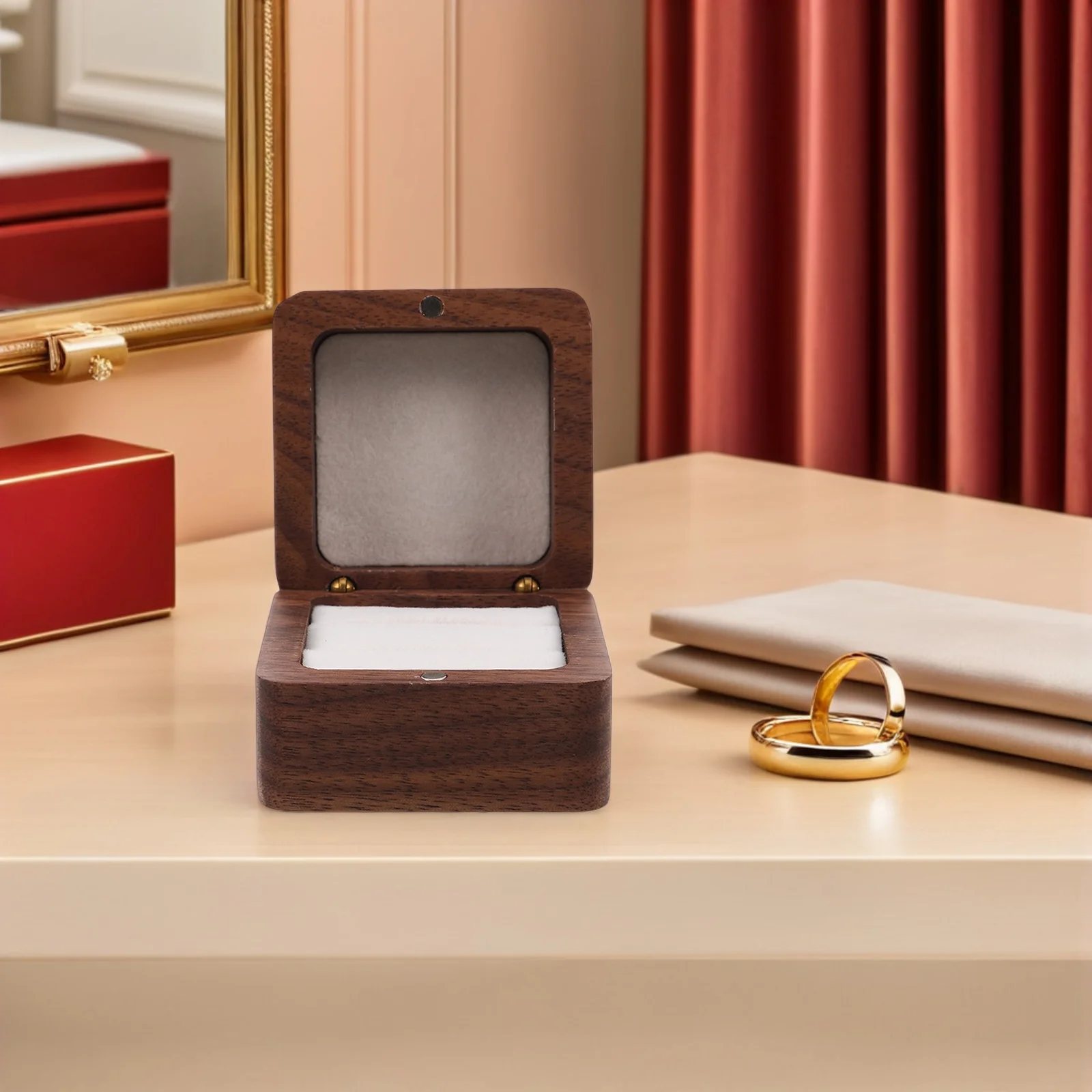 

Portable Jewelry Box 2.16 Inch Mini Wooden Ring Box For Proposal Wedding Travel Compact Earrings Pendant Storage Organizer