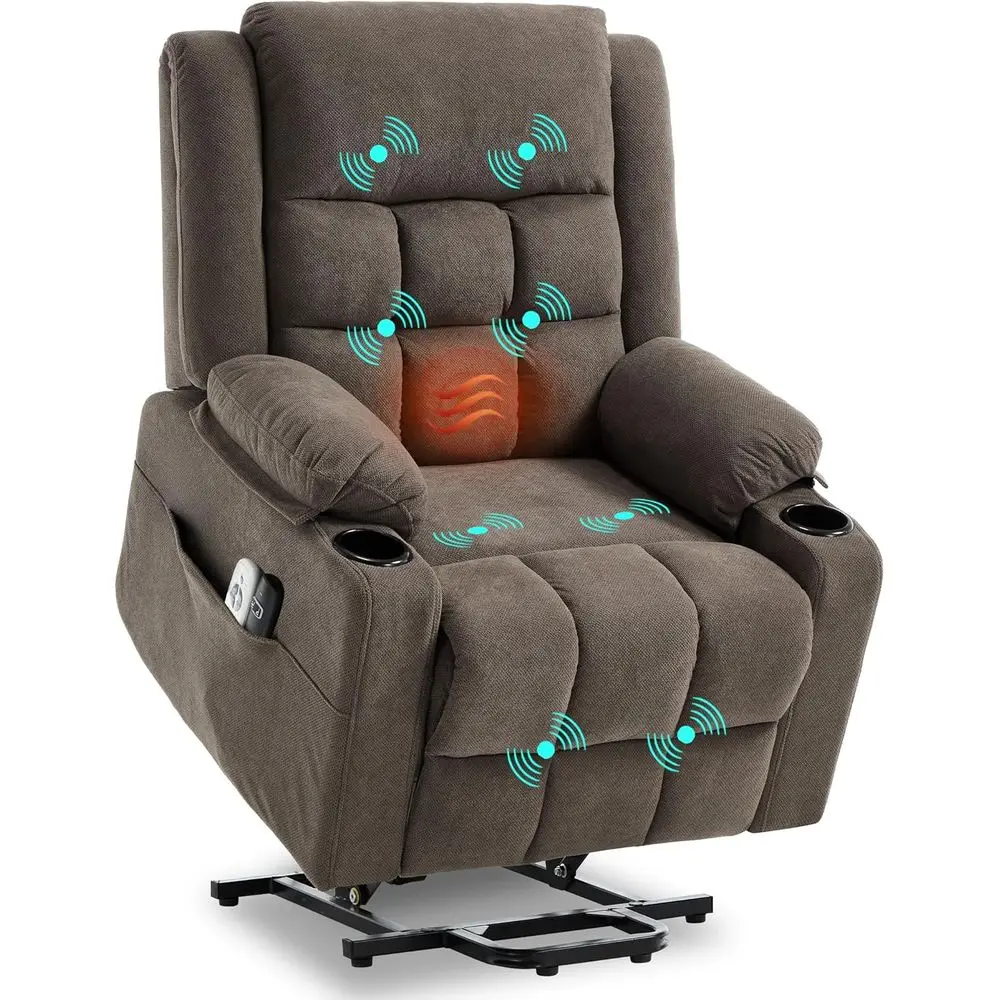 

Massage and Heat Recliner Chair with USB & Type-C Ports, Cup Holders, Infinite Position Adjustments, Brown (Regular Size)