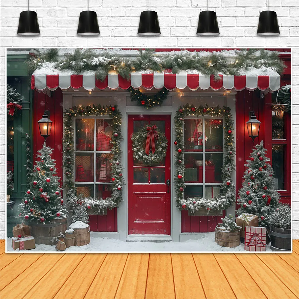 Mocsicka красный Рождественский подарок магазин фон для фотосъемки красная винтажная дверь окно Снежинка венок детский фон для фотостудии реквизит