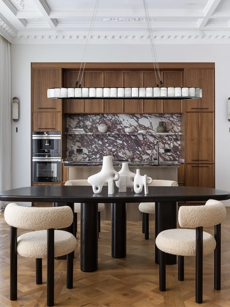 

Oval Round Marble Pieces Dimmabl LED Chandelier Lustre.Pendant Light Hanging Lamp Suspension Luminaire Lampen For Dinning Room