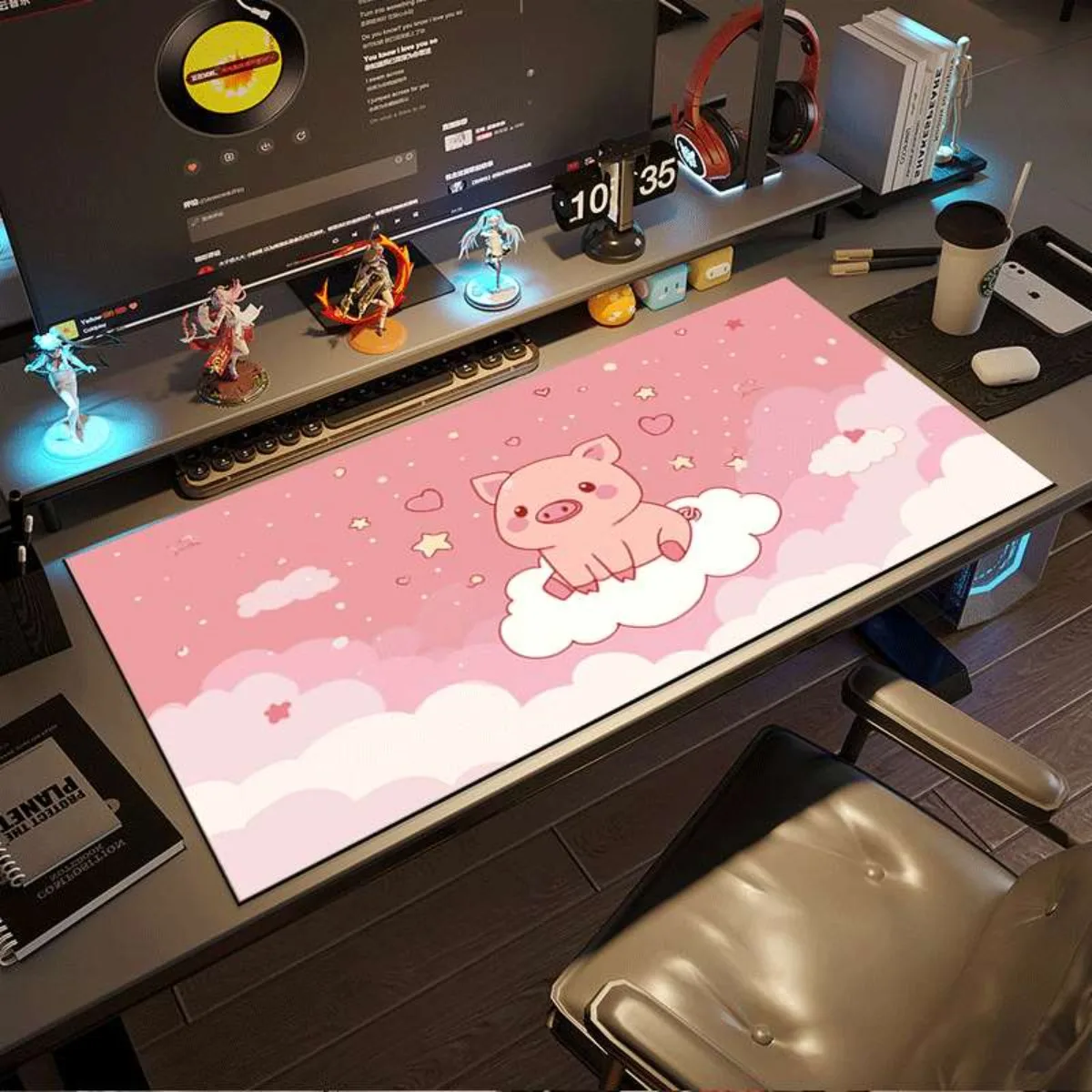 

Милый коврик для мыши с изображением поросенка на облаке, на резиновой основе, многофункциональный, нескользящий, для офиса, игр, бизнеса и декора рабочего стола