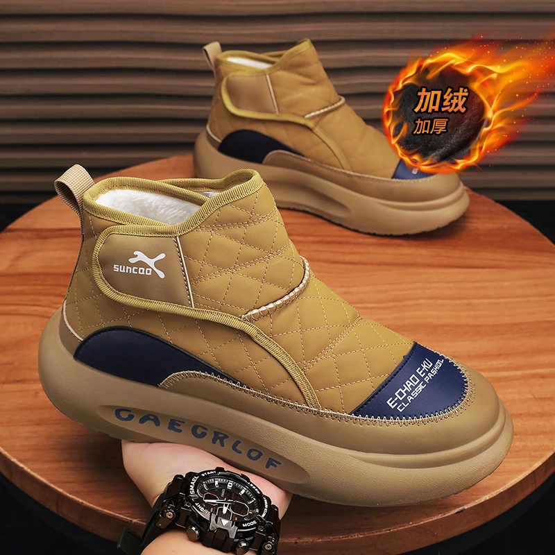Winter Cowhide Leather Cotton Shoes Genuine Wool Lined Thick Warm Boots Anti Slip Snow Boots Soft Comfortable Footwear For Dad
