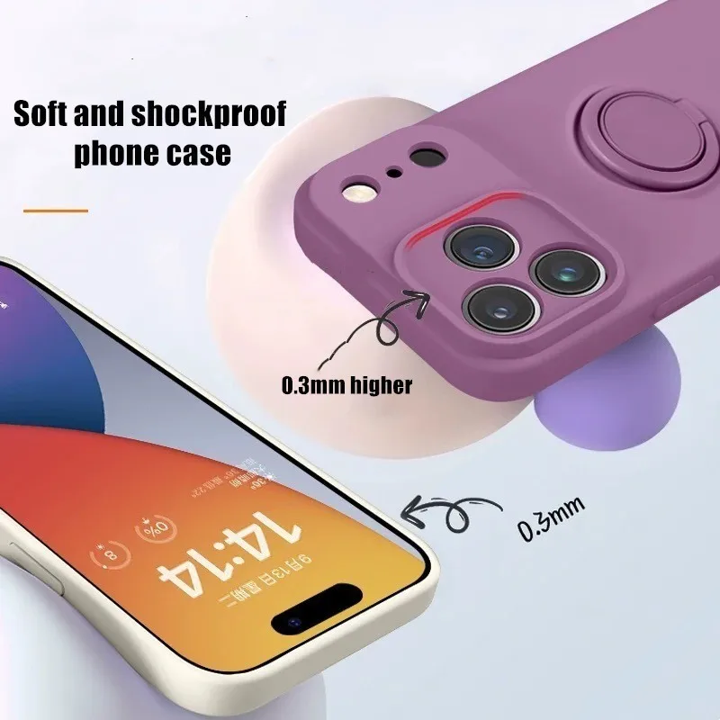Liquid Silicone Ring Stand Magnetic Phone Case for iPhone 12 13 Mini 14 15 16 17 18 Pro Max Plus Soft Bumper Protective Case view 2