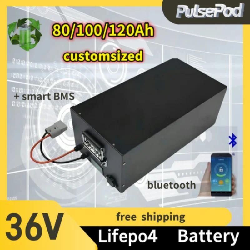 36V LiFepo4 100Ah 80Ah 120Ah 150Ah Lithium Battery with Bluetooth BMS 12S for Ttrolling Motor Propeller Boat Solar System