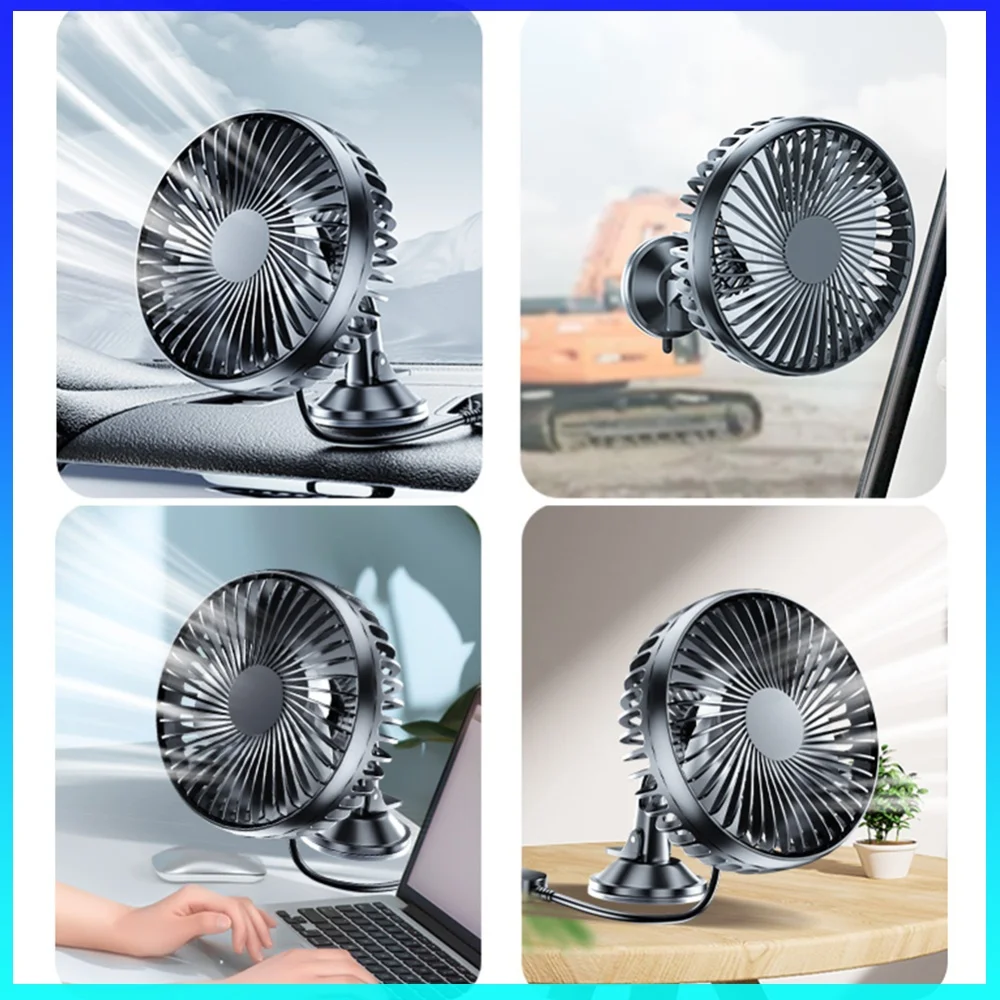 USB Car Dashboard Cooling Fan 12V/24V with Suction Cup Single Head Car Fan 360 Degree All-Round Auto Cooler for Car Truck SUV RV