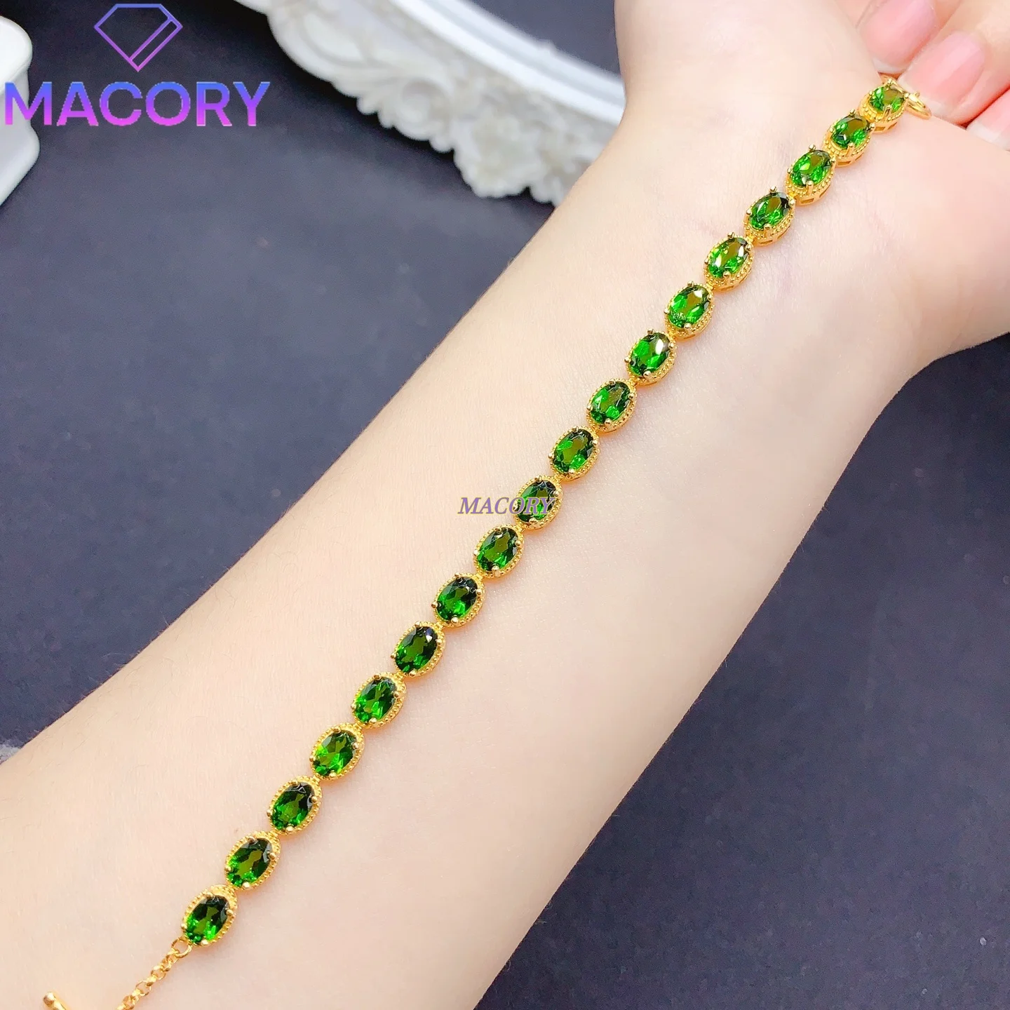 New S925 sterling silver peridot inlay bracelet simple and elegant classic versatile garnet and amethyst with multiple options