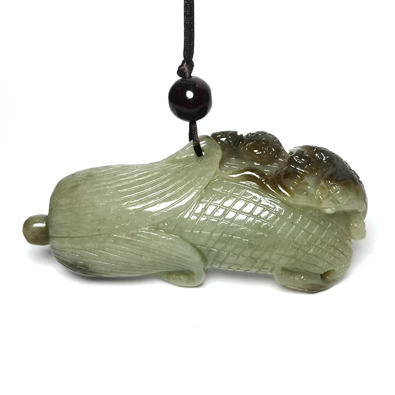 YIZHU CULTUER ART Size 9 × 4.3 cm Old China Hetian Jade Hand Carving Maize Jin Chan Pendant Gift Collection