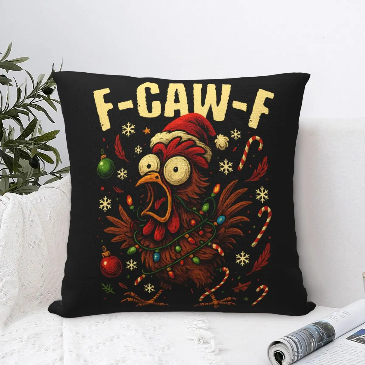 Funny F-CAW-F Christmas Chicken Pillow Case Cushion Cover Polyester Graphic Pillow Cover Fashion Pillowcases For Home Decoration