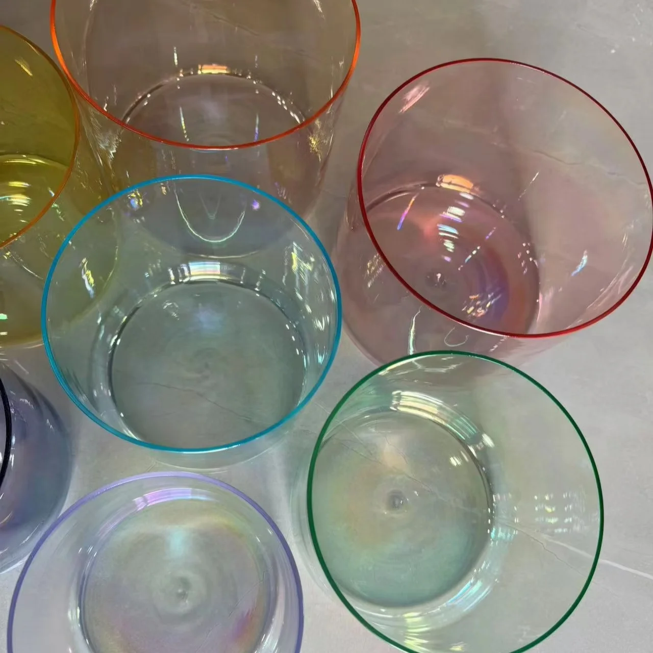 7pcs Aurora Iridescent Alchemy Crystal Singing Bowl Set Chakra Sound Healing Bowl for Meditation Yoga Therapy