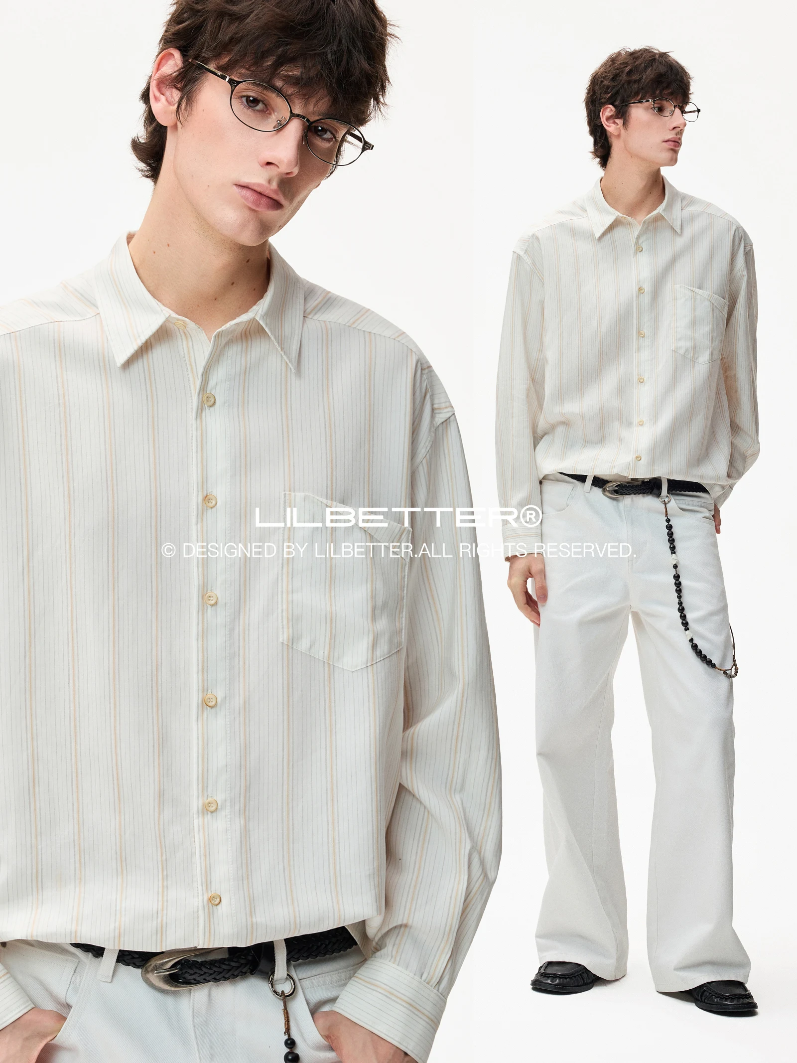 Lilbetter Silk Blend Long Sleeve Shirt Casual Loose Fit Design Pocket Turn-down Collar Striped Top for Men Fashion Urban Style