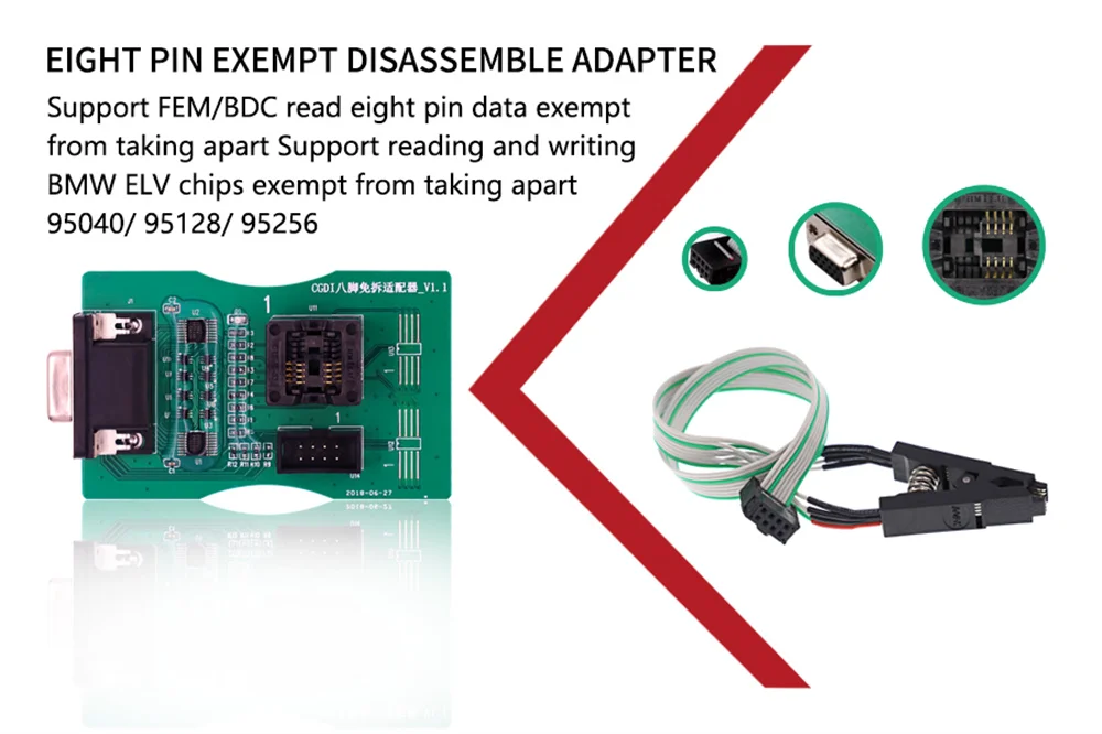 

CGDI Clip Adapter Reading 8 Foot Chip Can Work with XPROG-Box CGDI Prog and UPA USB ECU Programmer and UPA USB Programmer