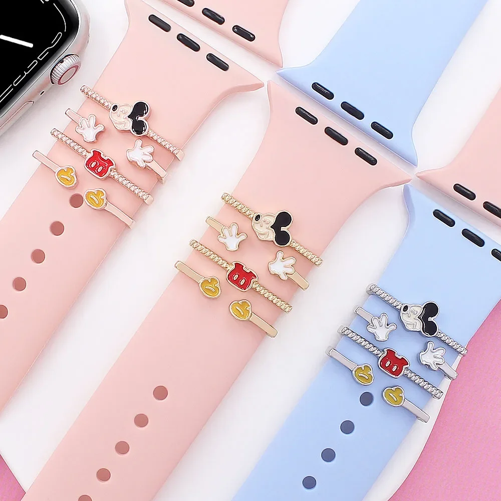 Disney Metal Watch Band Decoration Kawaii Mickey ForApple Watch Diamond Jewelry Smart Watch Silicone Strap BraceletJewelry Acc