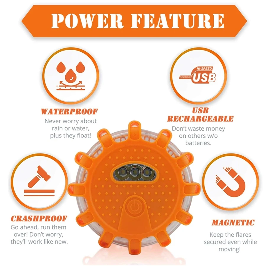USB перезаряжаемые дорожные фонарики, фонари для аварийных ситуаций, освещение для дороги, фонарь безопасности автомобиля, мигающий диск, комплект