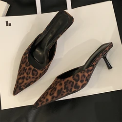Eilyken Spring New Leopard Print Women Slipper Pointed Toe Thin Low Heel Sandal Ladies Mules Shoes Zapatos Mujer