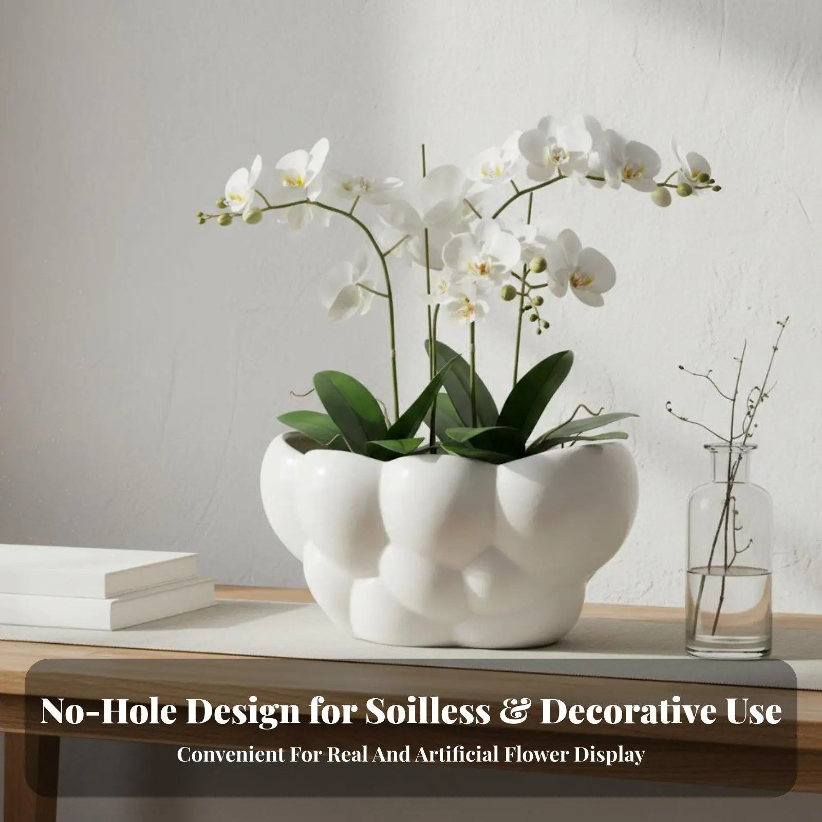 Glazed Ceramic Plant Vase for Indoor Greenery Billowing Silhouette No Hole Pot for Balcony Decor