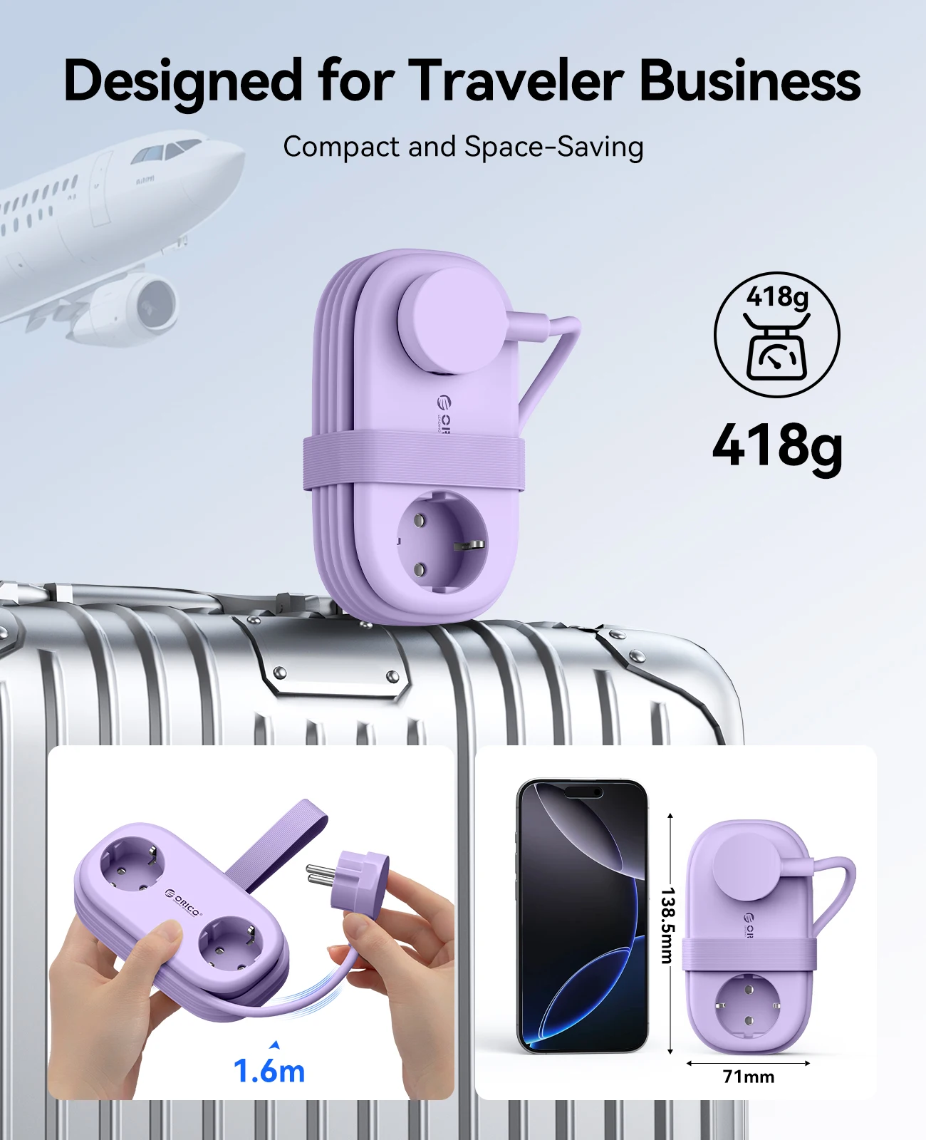 ORICO Cable-Wrap Portable Travel Power Strip 65W GaN Fast Charging… — view 5
