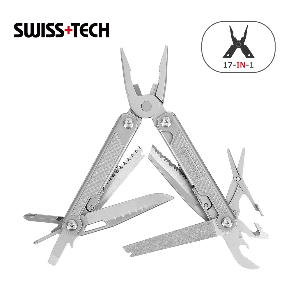 SWISS TECH Multitool, pinza pieghevole Multi pinza 17 in 1, pinza Multitool perfetta per campeggio, pesca ed escursionismo