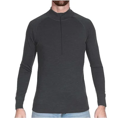 Camiseta Térmica de Manga Longa Masculina, 100% Lã Merino, Camada Básica, Respirável, Wicking, Umidade, Caminhada, 1/2 Zip, 210GSM