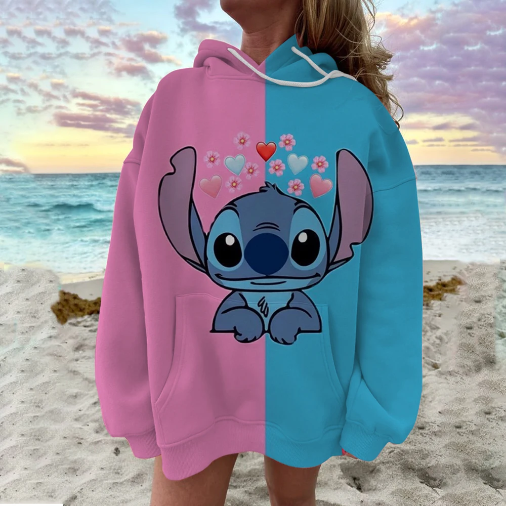 Y2k Cartoon Disney Lilo and Stitch Funny Hoodies Women Harajuku Cute Stitch Anime Sweatshirt Manga Streetwear Hoody Female Kids