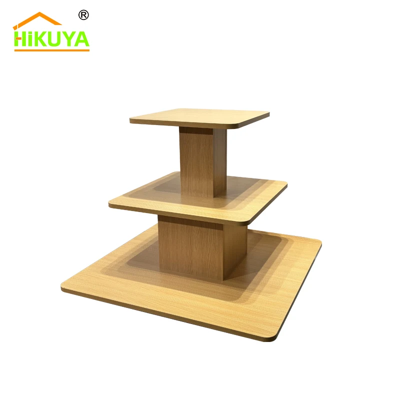 Custom.Stackable Walnut 3-Tier Square Display Table for Commercial Showroom