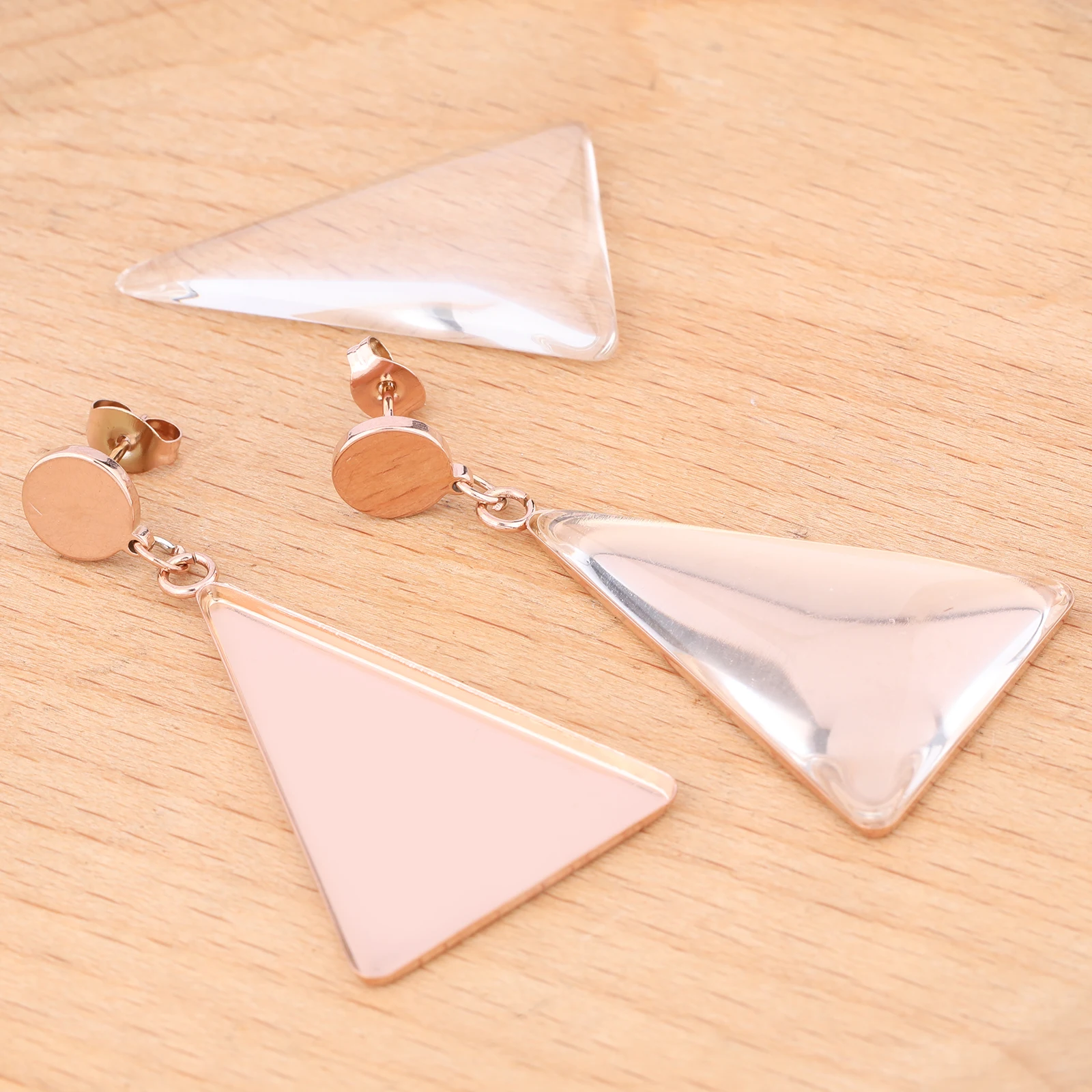 6pcs Rose Gold Stainless Steel Earring Bezel Blanks Fit 23x33mm Triangle Cabochon Base Settings Diy Post Earrings Studs Findings