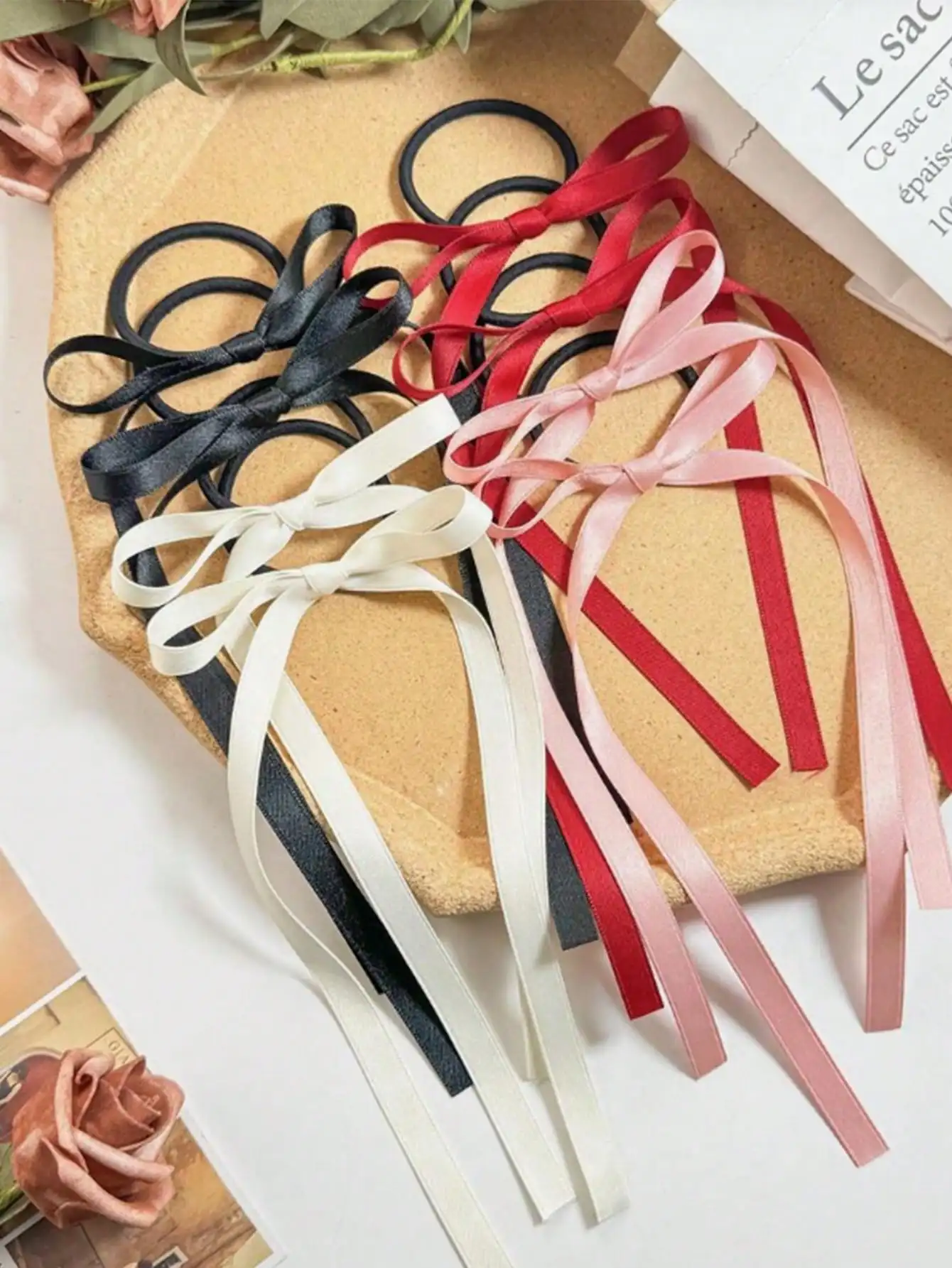 2/8 قطعة أربطة شعر مرنة على شكل فيونكة بلون سادة للنساء والفتيات وإكسسوارات شعر الحفلات #1