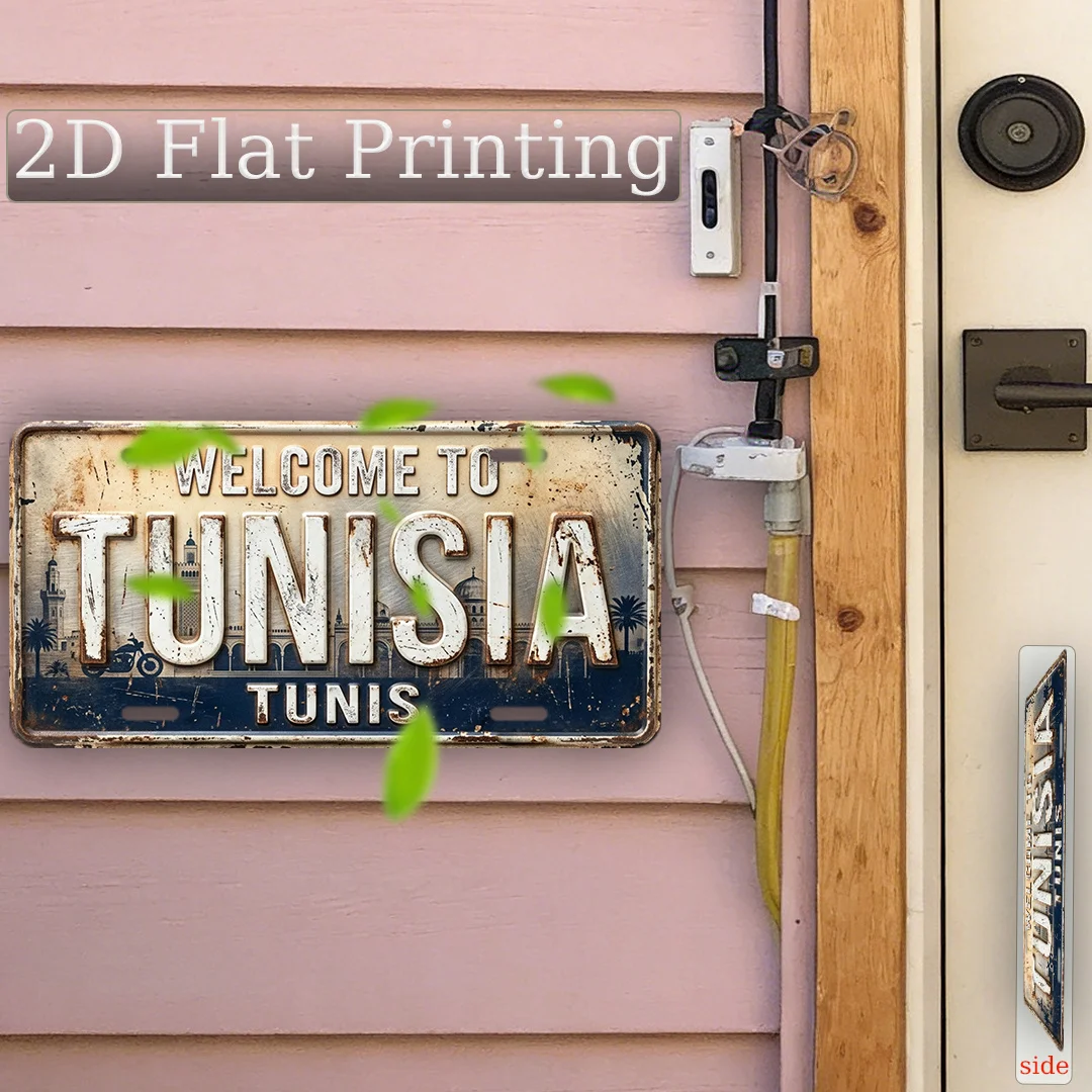 2D Flat Printing, 1pc, Retro Plate, Decorative Plaque And Statues, Welcome to Tunisia Tunis, Retro Home Decor, for Decor Solely,