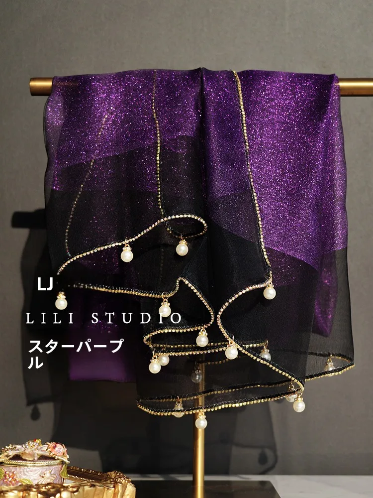 ele-pearl-iny-gold-hard-tulle-scarf-women's-diamond-chain-good-color-purple-outerwear-dr-fairy-beautiful-s