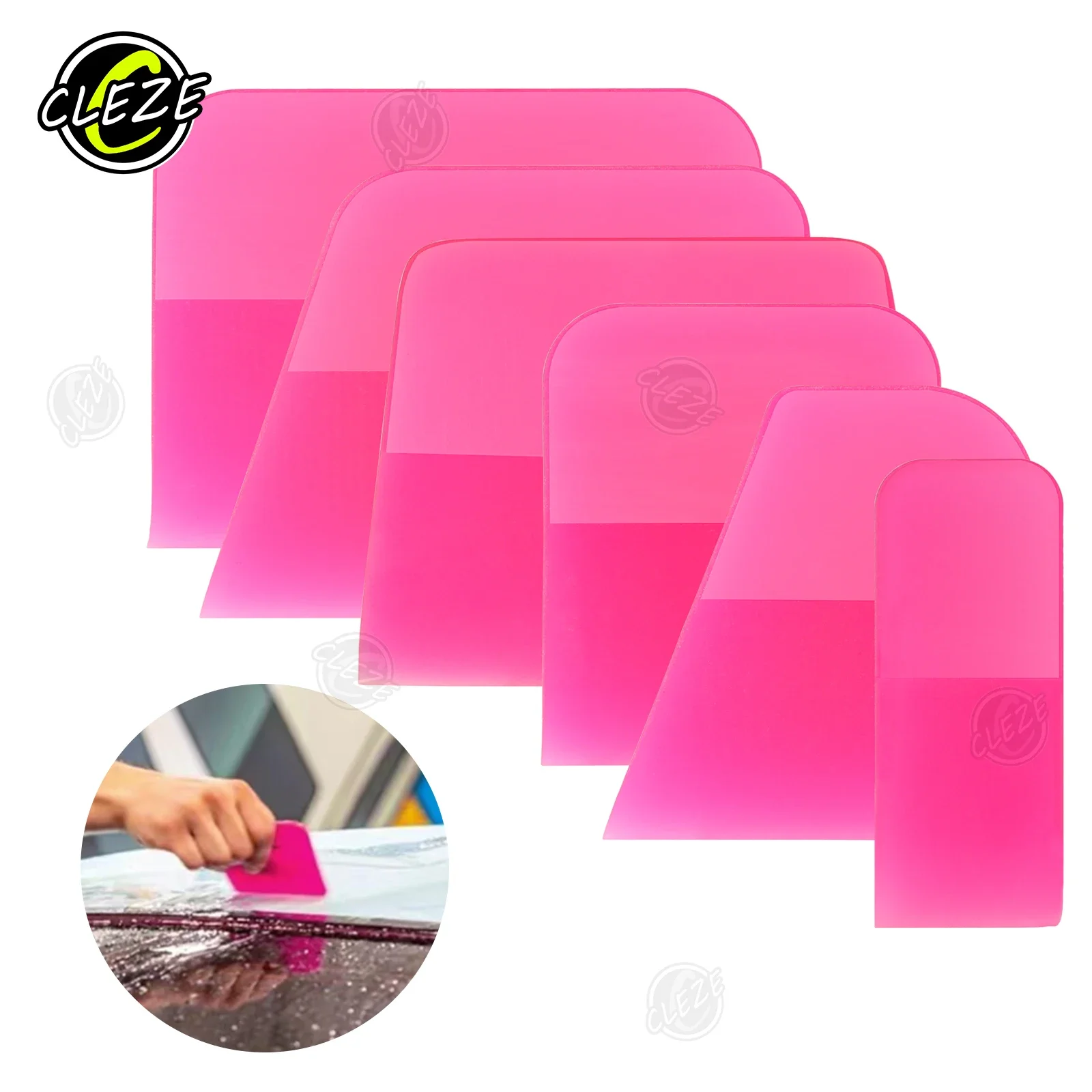 CLEZE 5PCS Pink Soft Rubber Squeegee PPF Vinyl Wrap Car Window Tint Windscreen Film Installation Scraper Tools