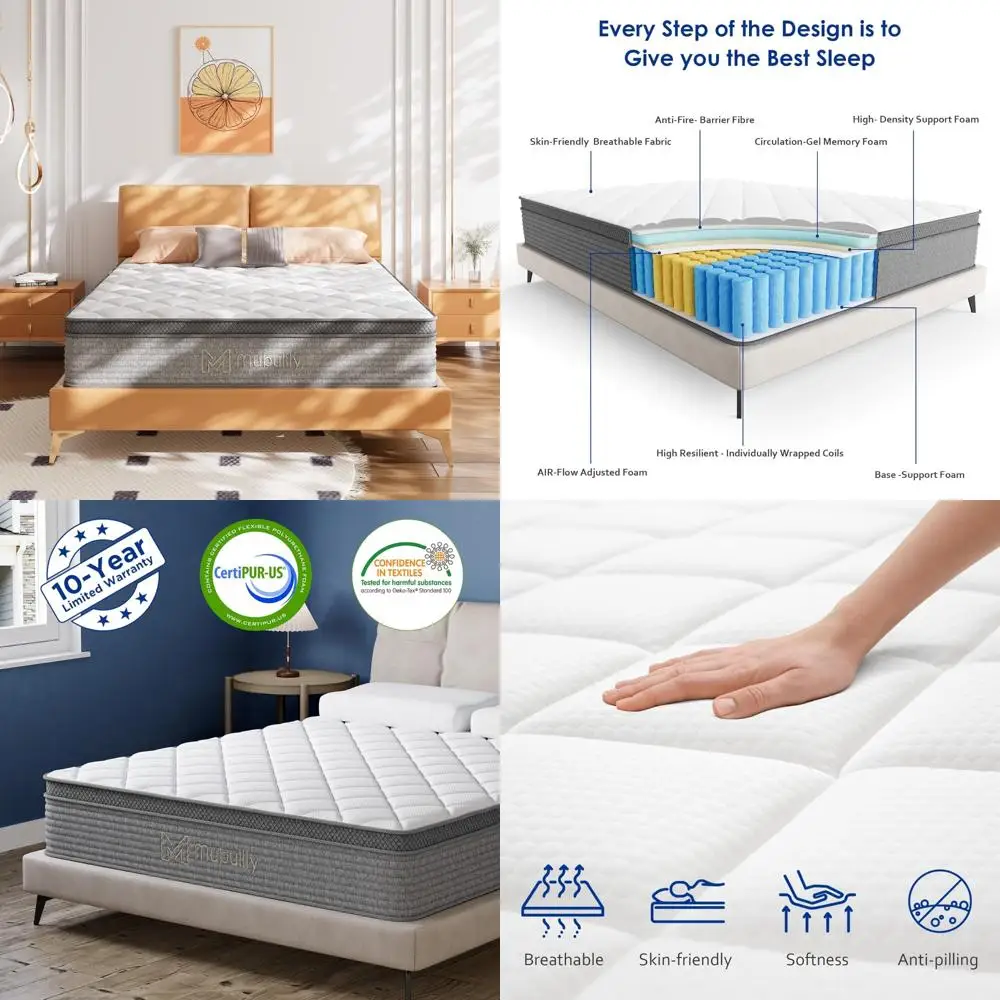 

12-Inch Hybrid Mattress with Memory Foam and Individual Pocket Springs for Pressure Relief and Back Support