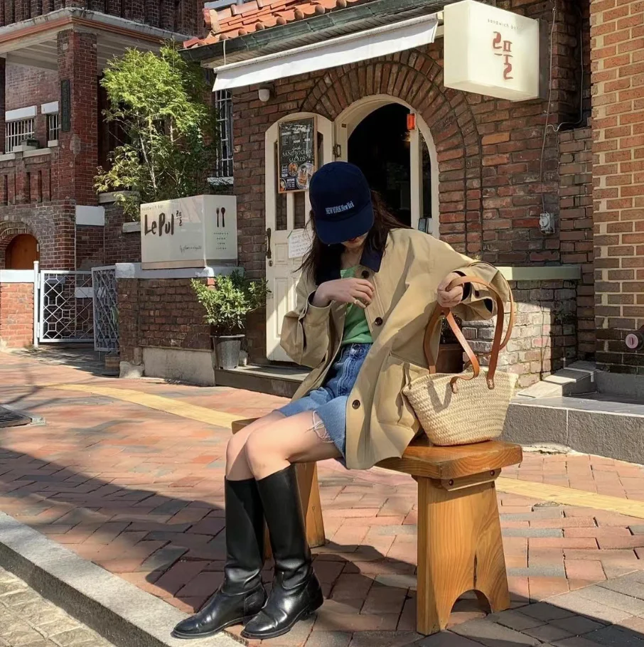 레트로 코듀로이 패치워크 루즈 워크웨어 슬레 자켓 아우터웨어 모던 무드 가을 시즌 여성 패션