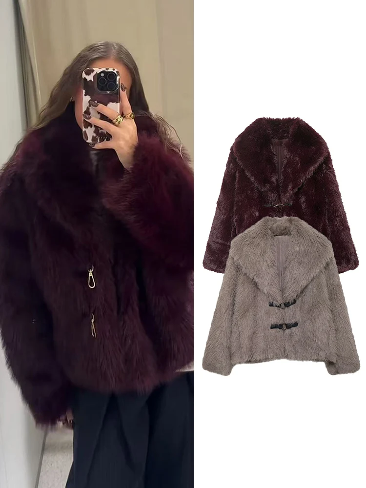 

Women's Fluffy Fur Short Jacket New Fall Winter High Street Faux Fur Coat With Pocket Fashion Vintage Elegant Ladies Lapel Coat