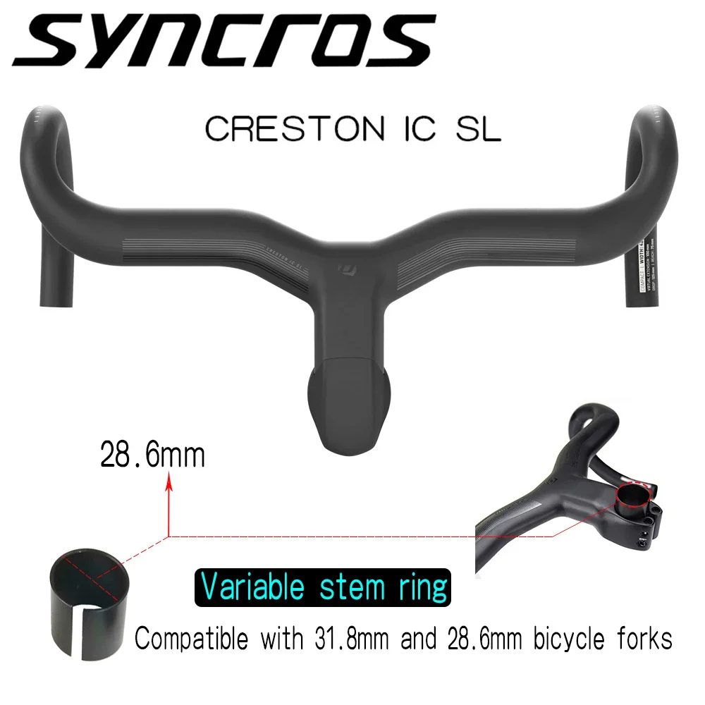 SYNCROS-Carbon Handlebar for Road Bicycle, Bent Handlebar, Integrated Inner Handlebar, 28.6mm, 31.8mm, Bicycle Frame Parts