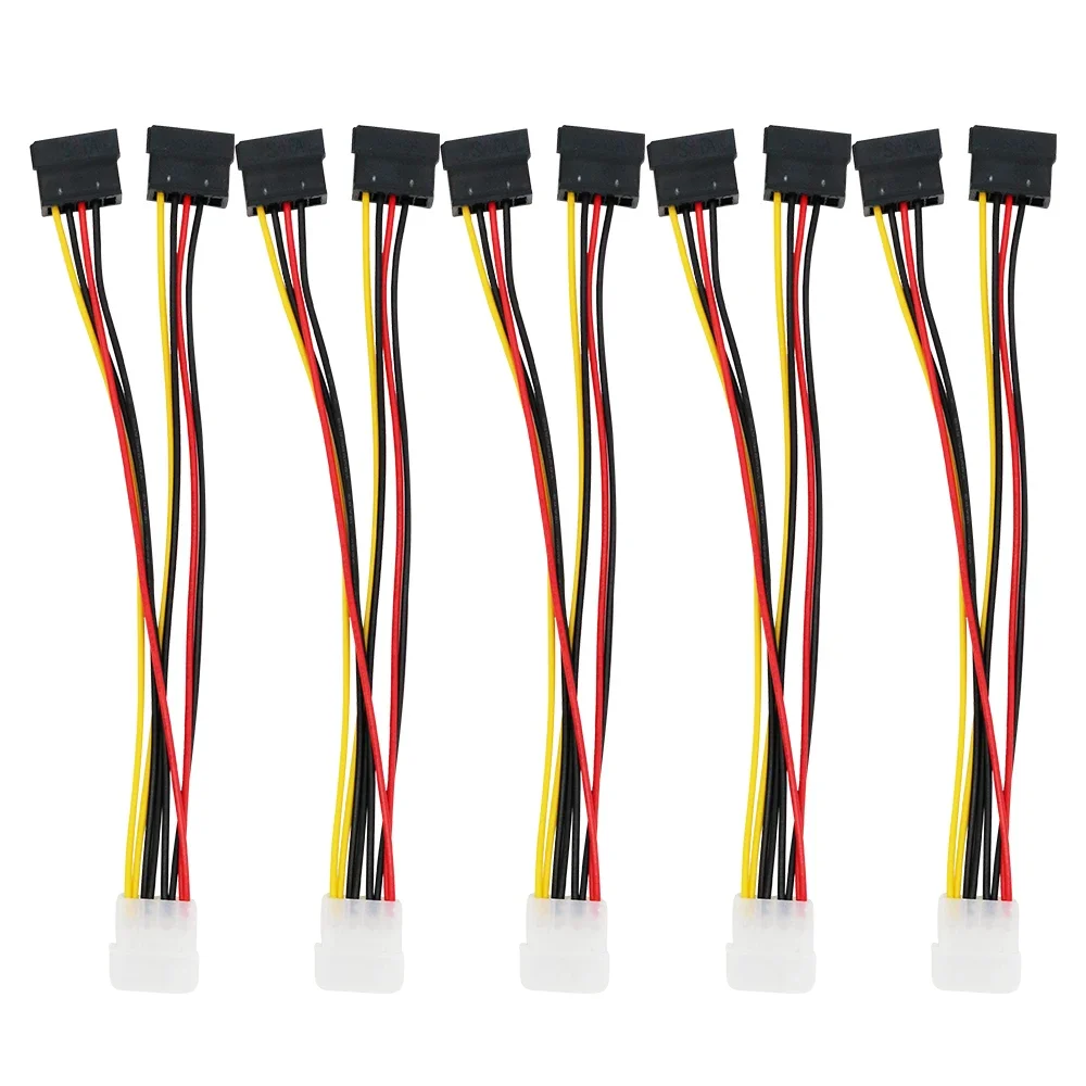 5Pcs 4 Pin Molex To 2‑15 Pin SATA Power Y‑Splitter Cable 8 Inch IDE Power Adapter Wire For Hard Drive HDD PC Internal Connection