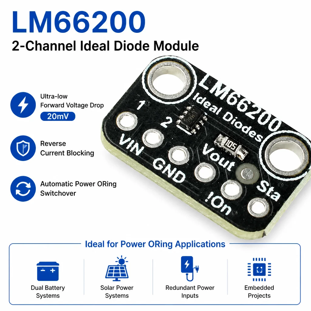 LM66200 Ideal Diode Module 2-Channel Power ORing Auto Switching,Reverse Current Blocking,20mV Ultra-Low Forward Voltage Drop 2A