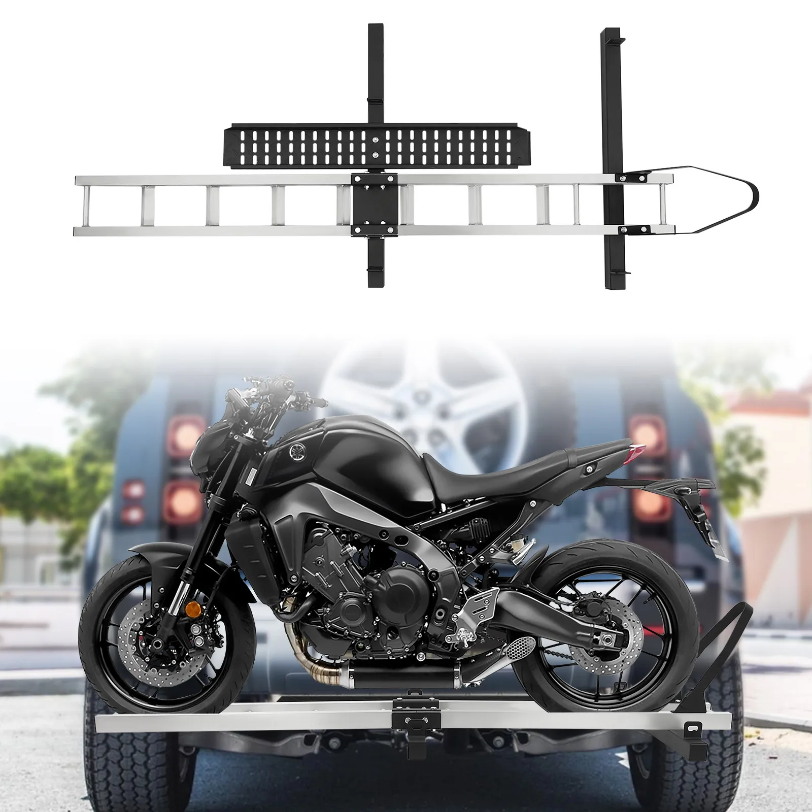 Motorcycle Carrier, 400 lbs Load Capacity, High-Quality Steel and Aluminum Alloy, Ramp for Easy Loading, Corrosion-Resistant