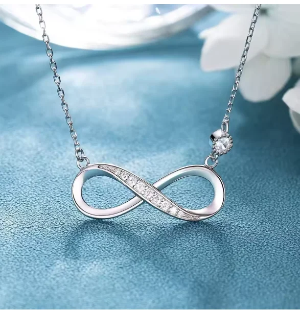 Round Moissanite Infinity Charm Pendant Necklace for Women S925 Sterling Silver Necklace Choker de Prata Wedding Jewelry Gifts
