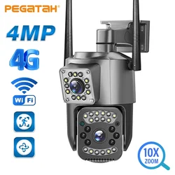 PEGATAH 4MP IP Camera Wifi 4G Sim Card HD Dual Lens 10X Zoom Outdoor Security Camera Night Vision CCTV Surveillance PTZ Cameras