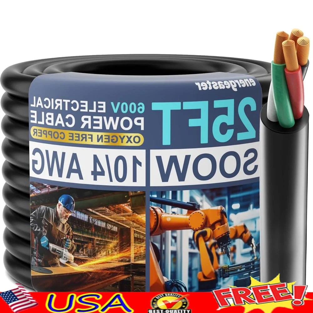 

10 Gauge 4 Conductor SOOW Bulk Cable 600V 30A Industrial Residential Water Oil Resistant Multi Strand Wire