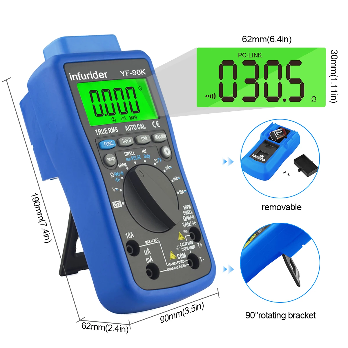 Engine Analyzer Tester HoldPeak HP-90K Auto Range Digital Automotive Multimeter Car Diagnostic Tool with Data Output by USB