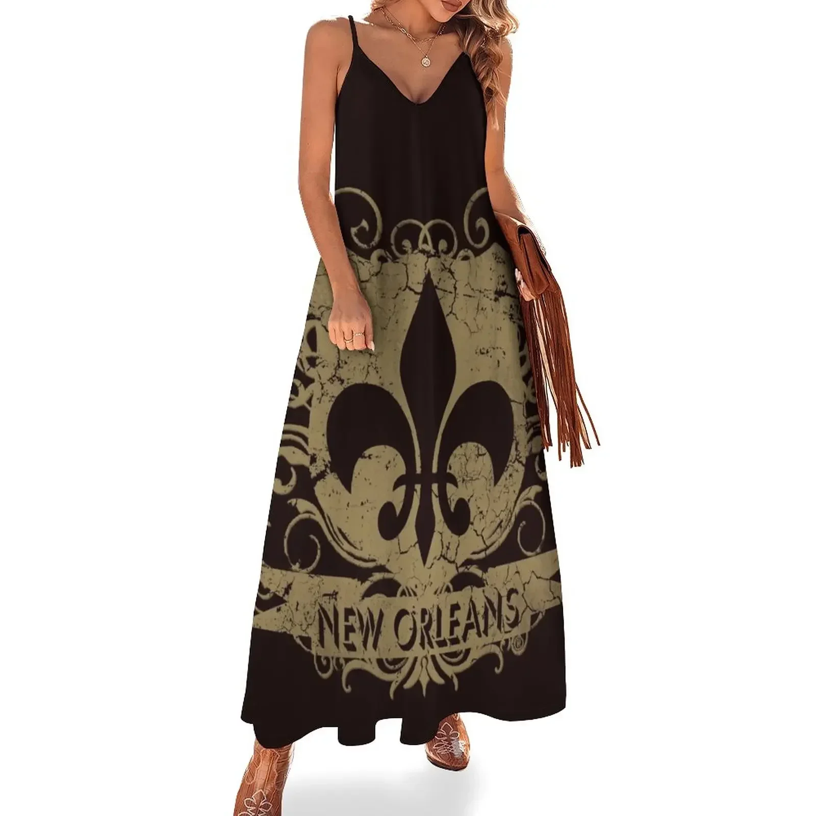 

Orleans Crest Fleur De Lis Louisiana Sleeveless Dress Clothing ceremony dresses woman dress evening dress woman