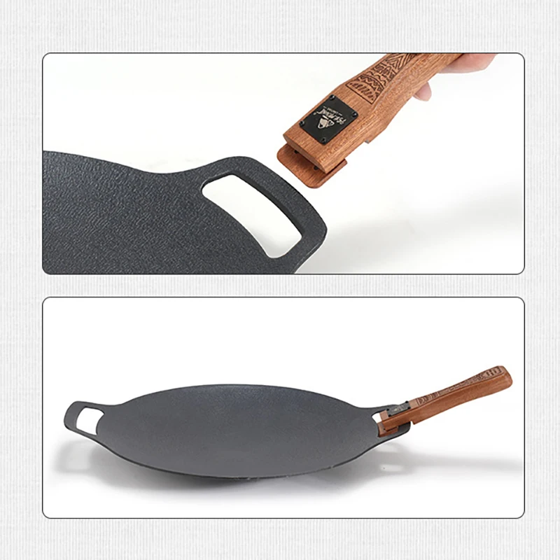 مكافحة السمط خشب متين مقبض مقلاة شواء حربة قابل للتعديل مقاومة للحرارة معزول قبضة التخييم في الهواء الطلق نزهة أداة #2