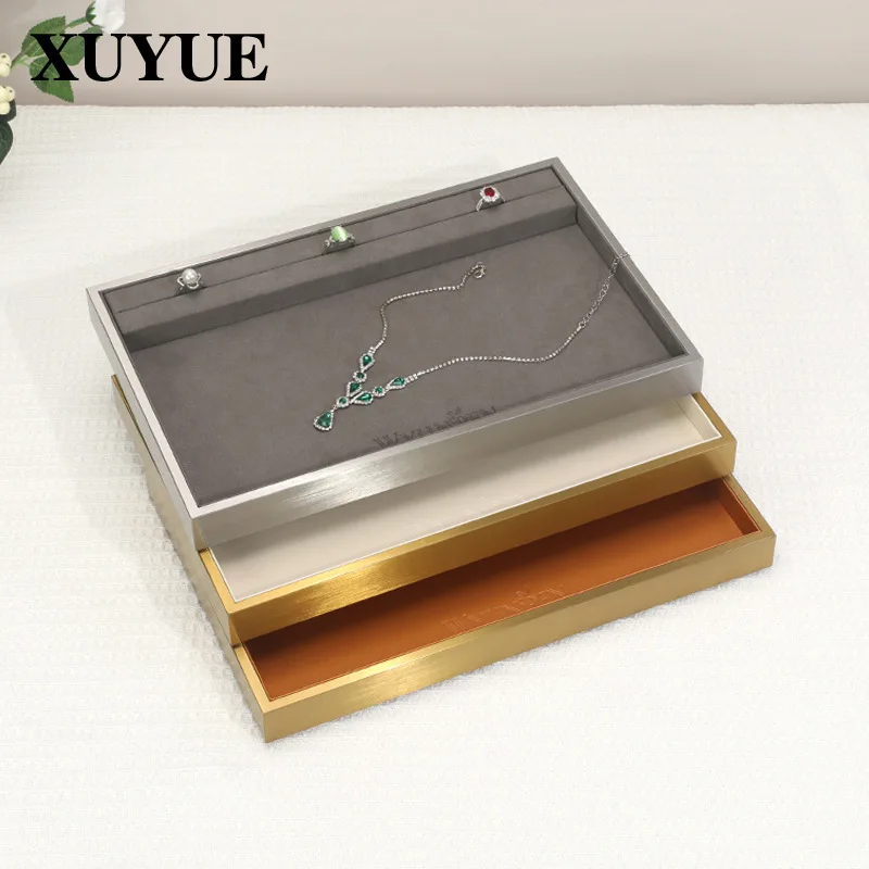 Brushed metal frame jewelry viewing pallet necklace ring earrings tray high-end jewelry display viewing pallet