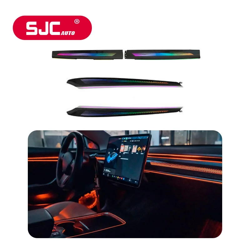 NewSJC Car RGB Colorful Ambient Light Suitable for Tesla Model Y Laser-engraved LED Symphony Rhythm Lights Model 3 Screen Contro