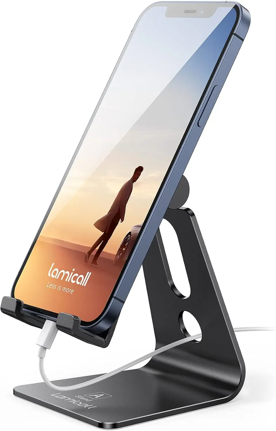 

Adjustable Phone Stand for 4-8" Smartphones, Compatible with iPhone Models, Office Desk Holder in Black