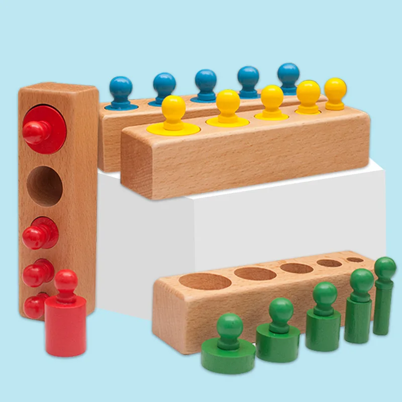 LazyChild Montessori Colored Knobbed Cylinders Wooden Kids Sensory Cognition Educational Toy