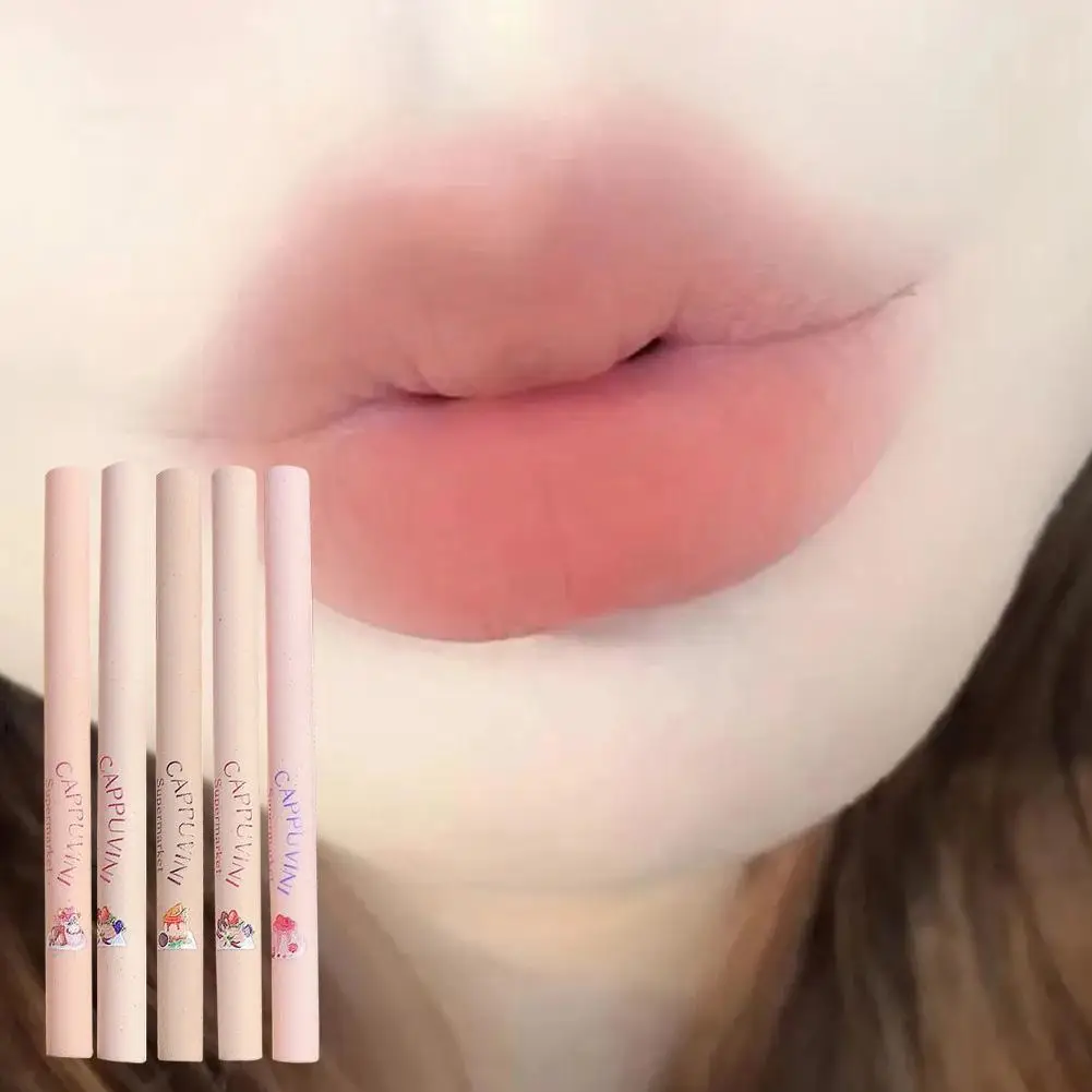 5 Colors Matte Lip Liner Lipstick Pen Long Lasting Cosmetics Non-stick Lipliner Makeup Pencil Soft Smooth Velvet Cup Waterproof