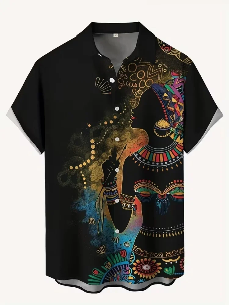Men's short-sleeved shirt with iridescent laser fluid all-over print, summer cyberpunk trendy loose-fitting versatile shirt